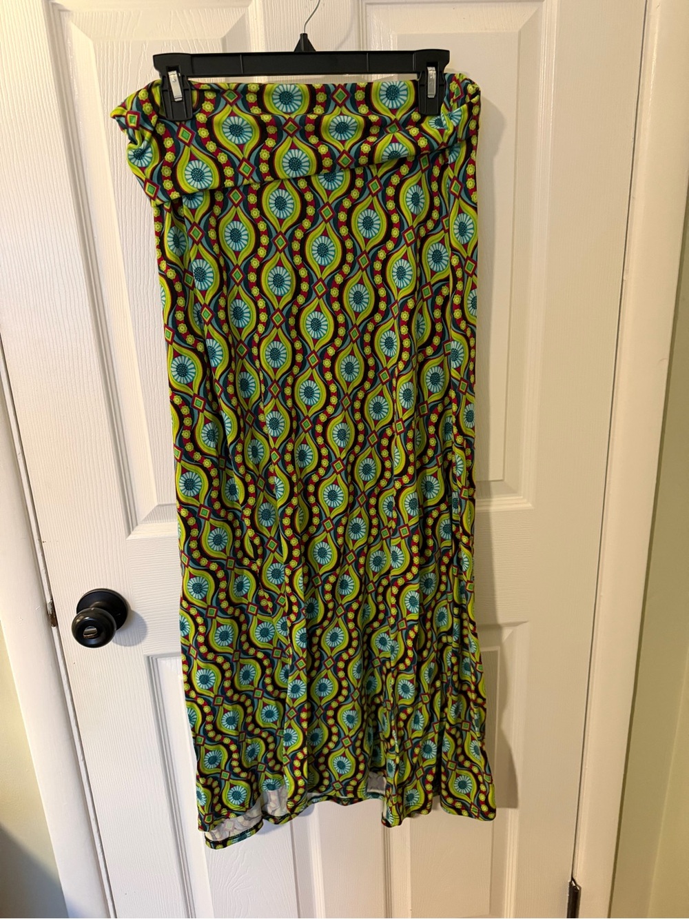 Lularoe Women's Printed Maxi Skirt in Lime Green and Teal